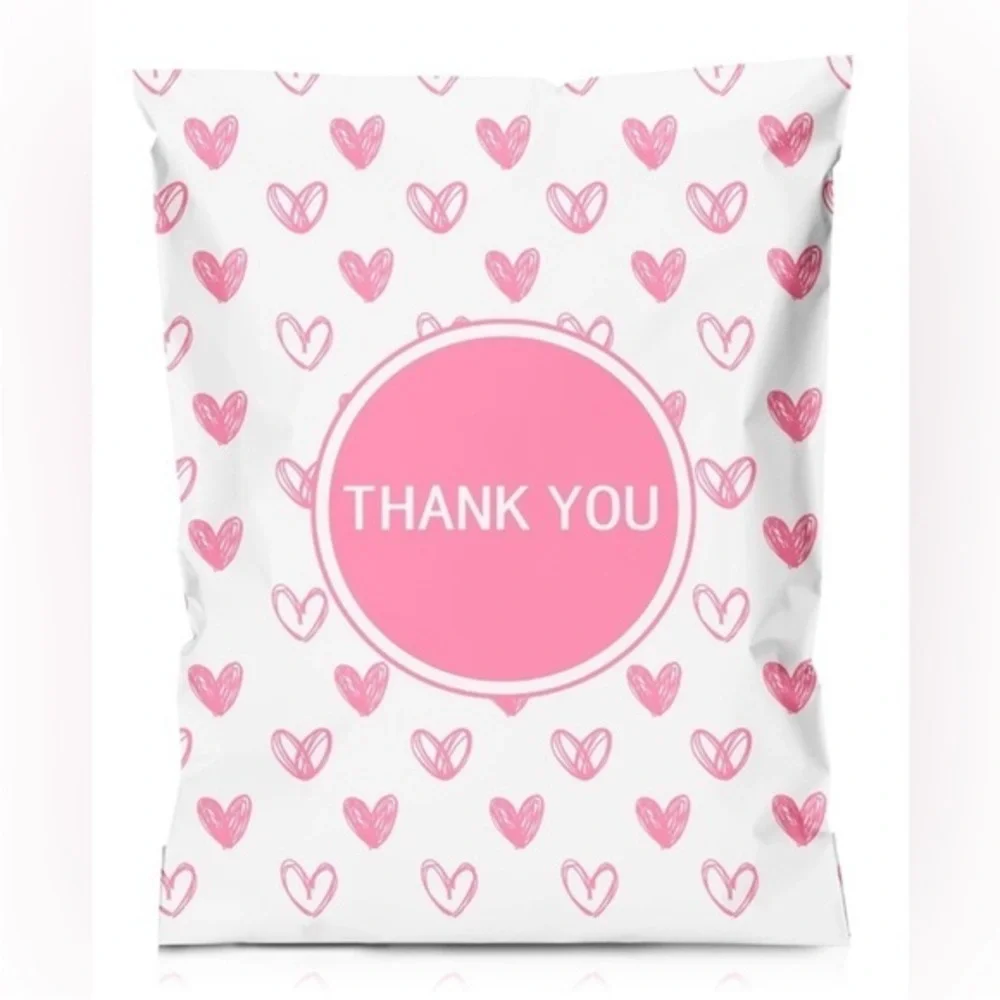 20 (10”x13”) Pink Hearts with “Thank You” Message Poly Mailers Poly Bags